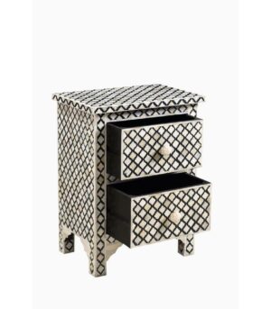 Arabesque Bone Inlay 2 Drawer Bedside Black 3