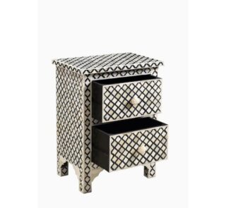 Arabesque Bone Inlay 2 Drawer Bedside Black 3