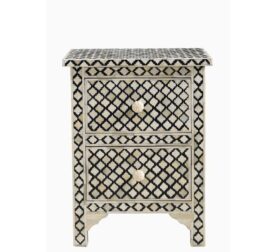 Arabesque Bone Inlay 2 Drawer Bedside Black 43x30x60 cms 1