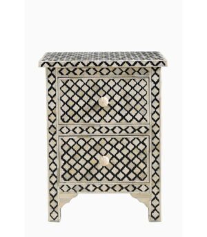 Arabesque Bone Inlay 2 Drawer Bedside Black 43x30x60 cms 1