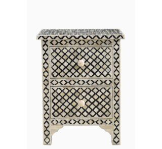 Arabesque Bone Inlay 2 Drawer Bedside Black 43x30x60 cms 1