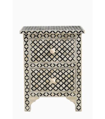 Arabesque Bone Inlay 2 Drawer Bedside Black 43x30x60 cms 1