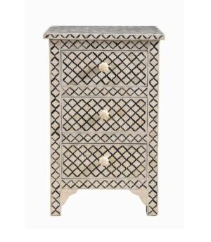 Bone Inlay 3 Drawer Bedside Cabinet