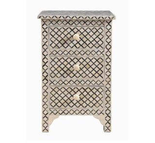 Bone Inlay 3 Drawer Bedside Cabinet