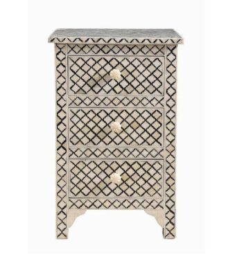 Bone Inlay 3 Drawer Bedside Cabinet