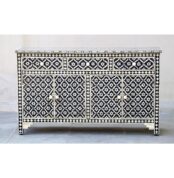BONE INLAY SIDEBOARD - BLACK WALLPAPER 150x45x85 cms