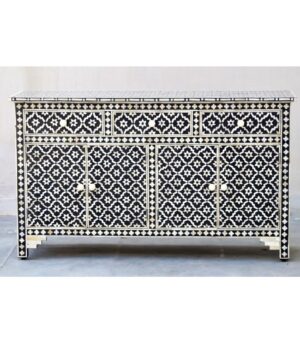 BONE INLAY SIDEBOARD - BLACK WALLPAPER 150x45x85 cms