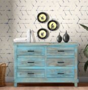Boho Chest of Drawer in Blue Distressed Finish 4