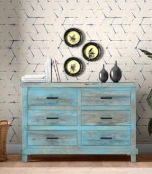 Boho Chest of Drawer in Blue Distressed Finish 4