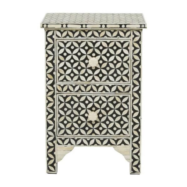bone inlay 2 drawer bedside table